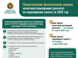Представление физическими лицами налоговой декларации (расчета) по подоходному налогу за 2025 год